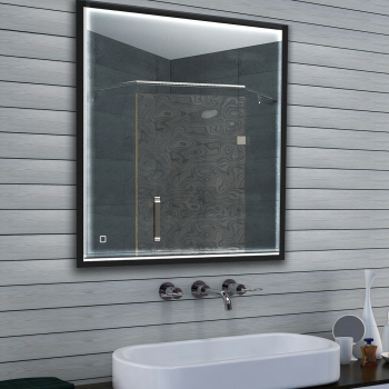 Espejo de baño LED de diseño negro mate regulable al tacto 80x70cm