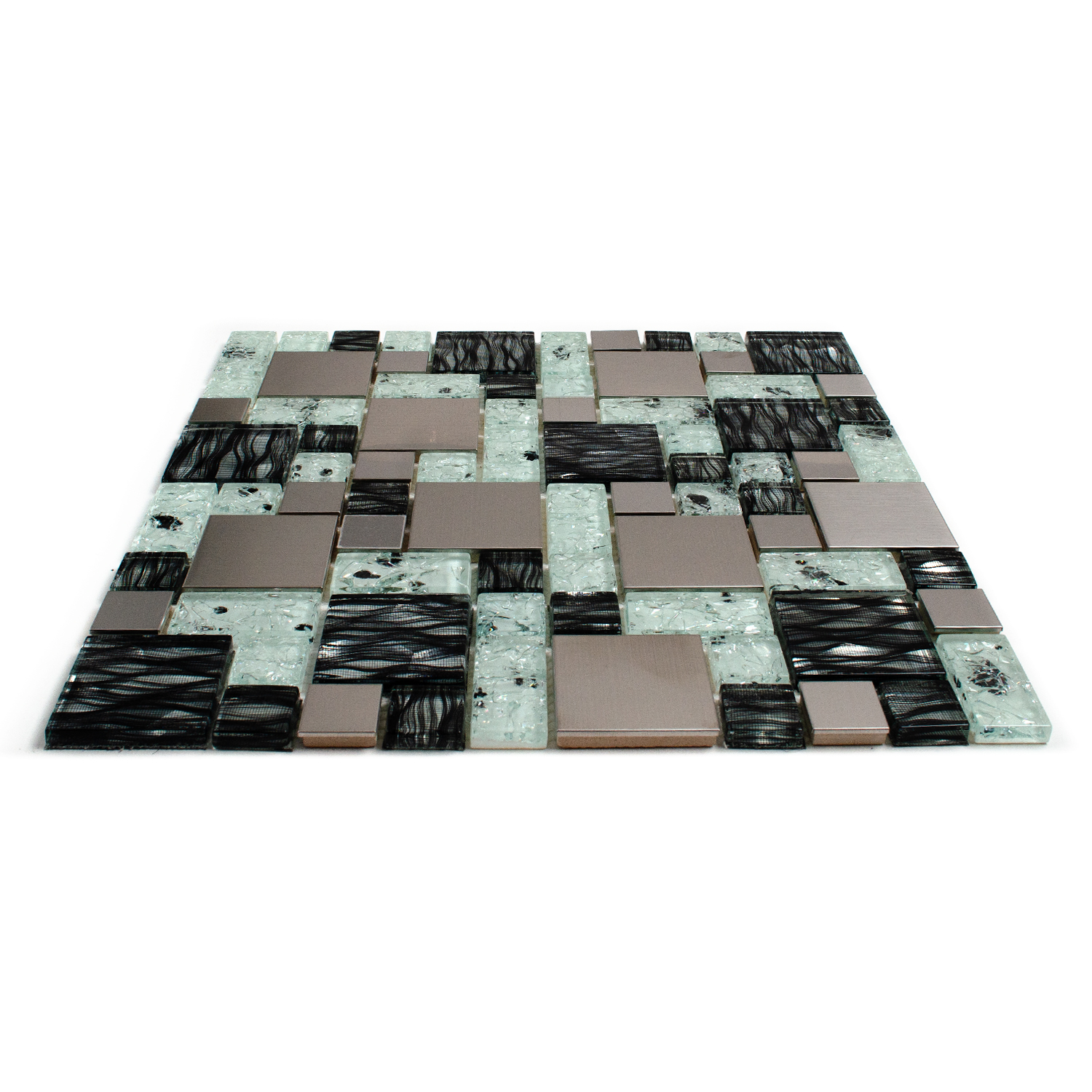 Glasmosaik Edelstahl Mix Schwarz weiss-BEN10405