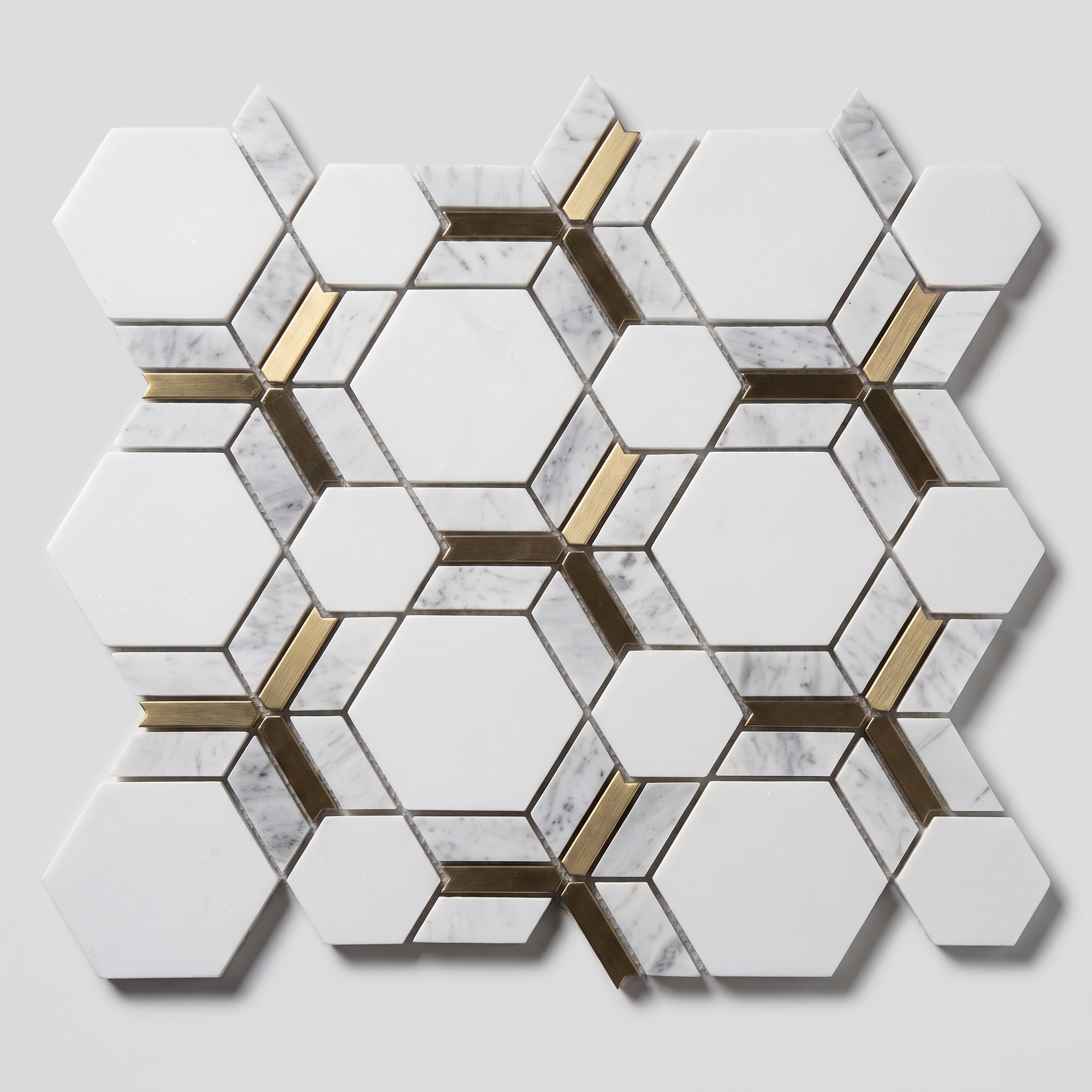 Marmormosaik Toulon mit Aluminium Hexagon‑Design Grau 250×330×8 mm