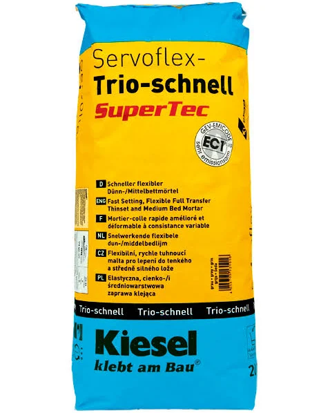 Fliesenkleber für Wandfliesen und Bodenfliesen von Kiesel Servoflex-Trio-schnell SuperTec 20Kg
