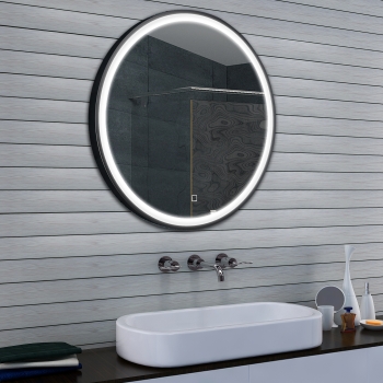 Espejo de baño LED redondo negro mate de diseño