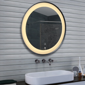 Aluminio Negro LED Redondo Espejo de Baño Táctil regulable