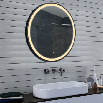 Espejo de baño LED redondo negro mate de diseño